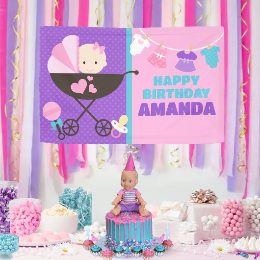 Baby Doll Happy Birthday Banner