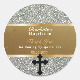 Baby Doopgunst   Dank u Elegant Goud Zilver Ronde Sticker