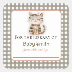 Baby Douche Bookplate Sticker met Leuke Kitten