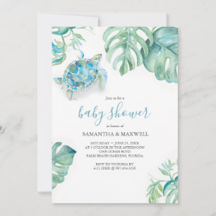 Baby Douche Uitnodigingen Jongen Tropisch Zee Schi