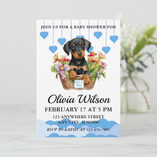 Baby douche uitnodigingen, Puppy thema uitnodiging (Staand voorkant)