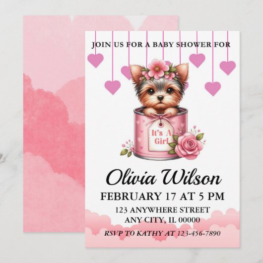 Baby douche uitnodigingen, Puppy thema uitnodiging (Voorkant / Achterkant)