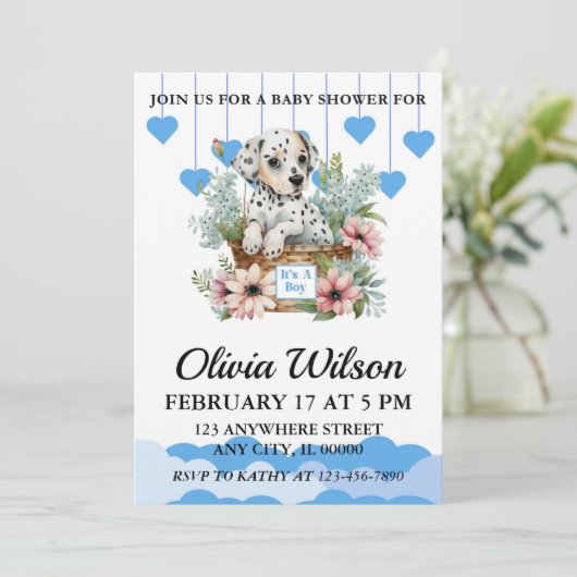 Baby douche uitnodigingen, Puppy thema uitnodiging (Staand voorkant)