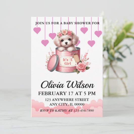 Baby douche uitnodigingen, Puppy thema uitnodiging (Staand voorkant)