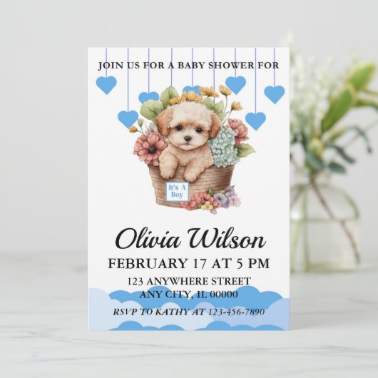 Baby douche uitnodigingen, Puppy thema uitnodiging (Staand voorkant)