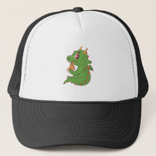 Baby Draak Eet Lekkere Pizzaslice Ontwerp Trucker Pet