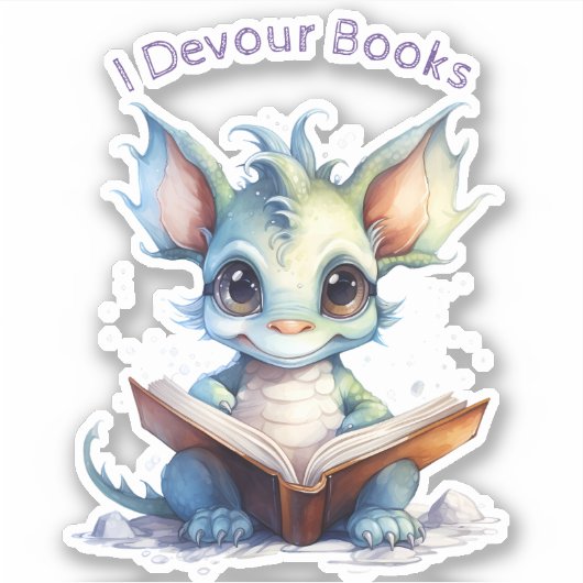 *~* Baby Draak leest - IK Verslind Boeken AP88 Sticker (Voorkant)
