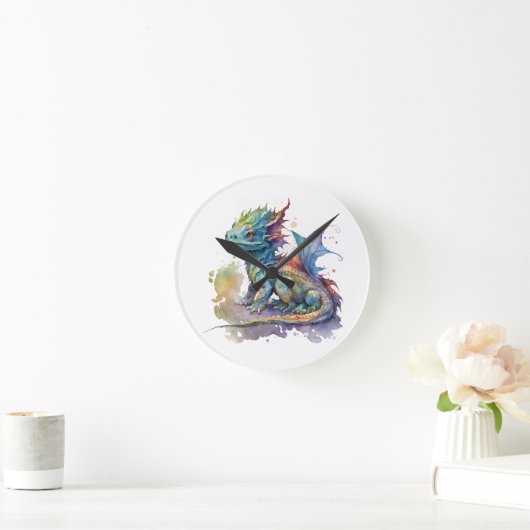 Baby-draak met waterkleur ronde klok (Huis)