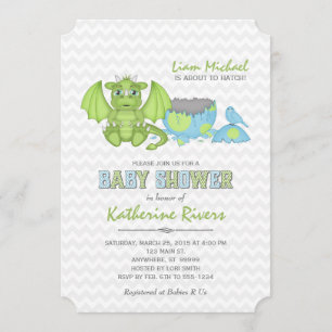 Baby Dragon Baby shower Invitation Green Blue Grey Kaart