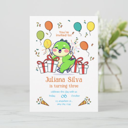 Baby Dragon Birthday invitation template  Kaart (Staand voorkant)