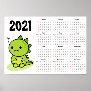 Baby dragon Calendrier 2021 Poster - Début dimanch