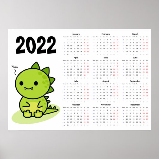 Baby dragon Calendrier 2022 Poster - Lundi début (Devant)