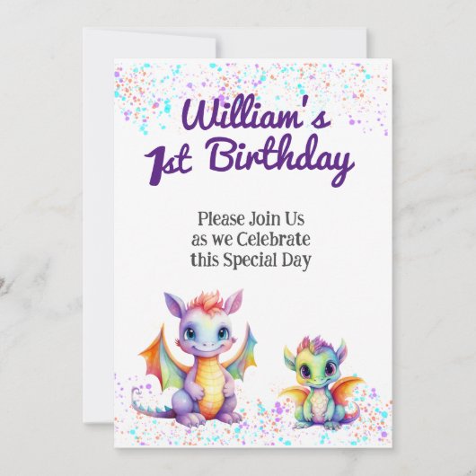 Baby Dragon Invitation d'anniversaire (Devant)