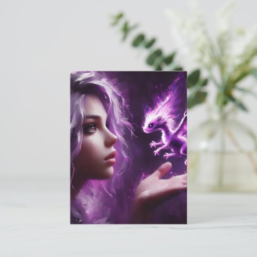 Baby Dragon Paarse Briefkaart (Staand voorkant)