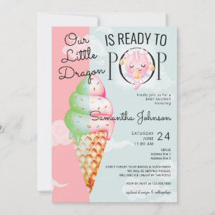 Baby Dragon Ready to Pop Ice Cream Baby shower Kaart