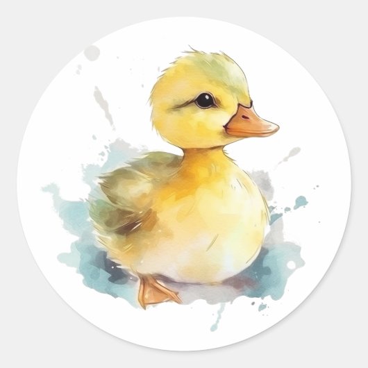 Baby Duck Waterverf Ronde Sticker (Voorkant)