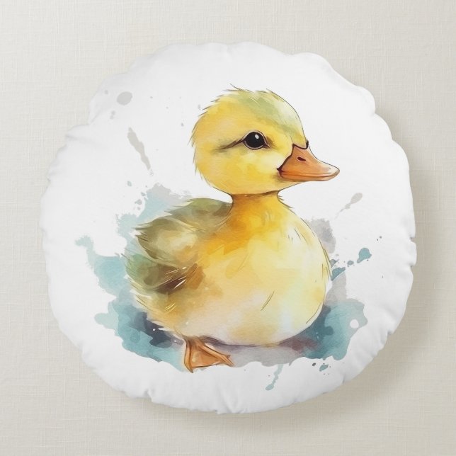 Baby Duck Waterverf Round Pillow Rond Kussen (Voorkant)