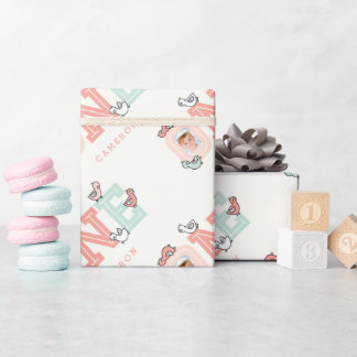 Baby Ducks One Photo Girl 1st Birthday Gift Wrap Cadeaupapier