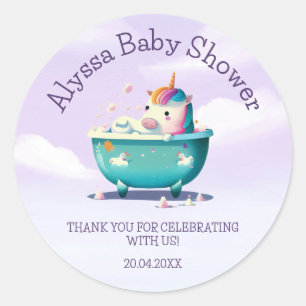 Baby eenhoorn badtijd   BABY SHOWER Ronde Sticker