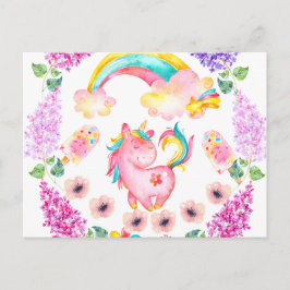 Baby eenhoorn die in haar tuin speelt briefkaart