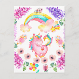 Baby eenhoorn die in haar tuin speelt briefkaart