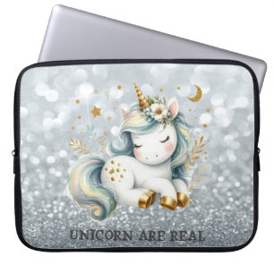Baby Eenhoorn Zilver Glitter Bokeh Laptop Sleeve