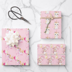 Baby Eenhoorns, Beren, kittens roze inpakpapier Vel