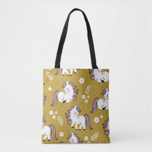 Baby eenhoorns, bloemen, geel  patroon. draagtas