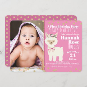 Baby Eerste Alpaca Birthday Party met foto Kaart