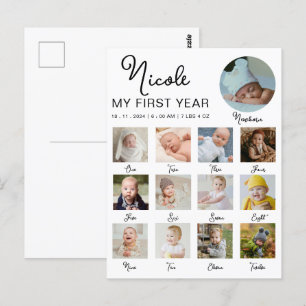 Baby Eerste Jaar 12 Maanden Foto Collage Modern Briefkaart