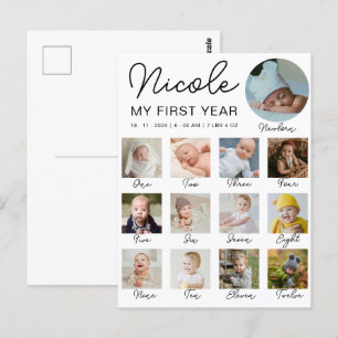 Baby Eerste Jaar 12 Maanden Foto Collage Modern Briefkaart