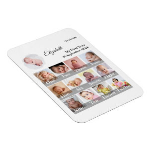 Baby Eerste Jaar 12 Maanden Fotosamenstelling Mijl Magneet