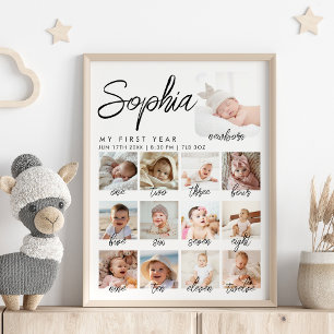 Baby Eerste Jaar Foto Collage Op Maat Poster