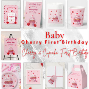 Baby eerste kersen- en cupcakefeest kaart