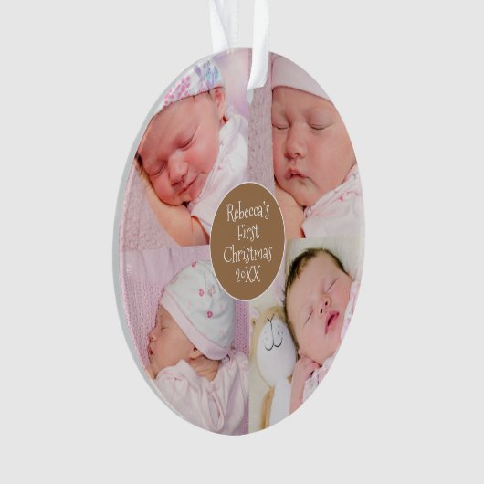 Baby Eerste kerst 4 foto collage naam Ornament (voorkant)