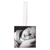 Baby Eerste Kerst 5 Foto's Rode Naam Verjaardag Kubus Ornament (Voorkant)