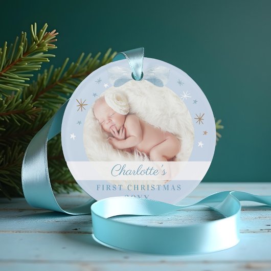 Baby Eerste Kerst Blauwe Bow & Stars Ornament