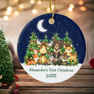 Baby Eerste Kerst Lichtjes Lucht Bos Dieren Keramisch Ornament