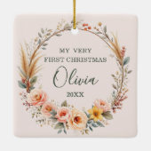 Baby Eerste Kerst Pampas Grass Wildflower Boho Keramisch Ornament (Achterkant)