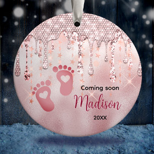 Baby eerste Kerst roos blush glitter druppels Keramisch Ornament