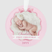 Baby Eerste Kerst Roze Lint & Boog Ornament (voorkant)