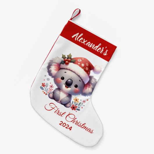 Baby eerste kerst schattige Koala Beer gepersonali Kleine Kerstsok (Voorkant (Hangend))