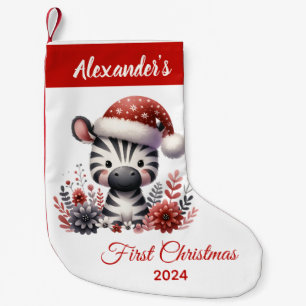 Baby eerste kerst schattige zebra gepersonaliseerd kleine kerstsok