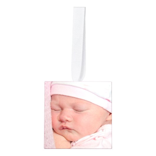 Baby Eerste Kerst Vijf foto's Keepsake Roze Kubus Ornament (Voorkant)