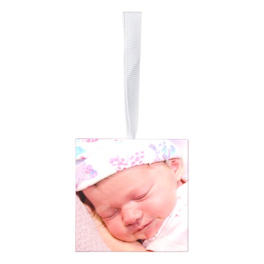 Baby Eerste Kerst Vijf foto's Keepsake Roze Kubus Ornament (Rechts)
