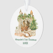 Baby Eerste kerst Waterverf Pine Ornament (voorkant)