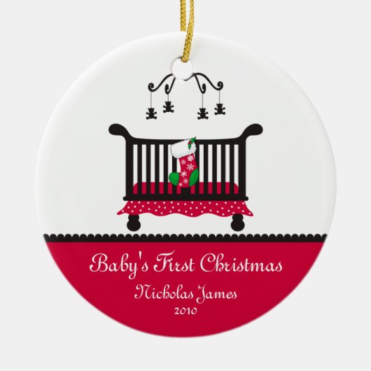 Baby Eerste kerst - Wieg en kerstkous Keramisch Ornament (Voorkant)