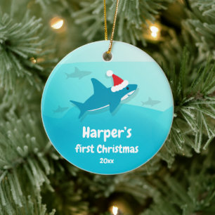 Baby eerste kerstblauwe haai keramisch ornament