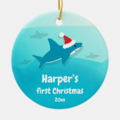 Baby eerste kerstblauwe haai keramisch ornament (Voorkant)