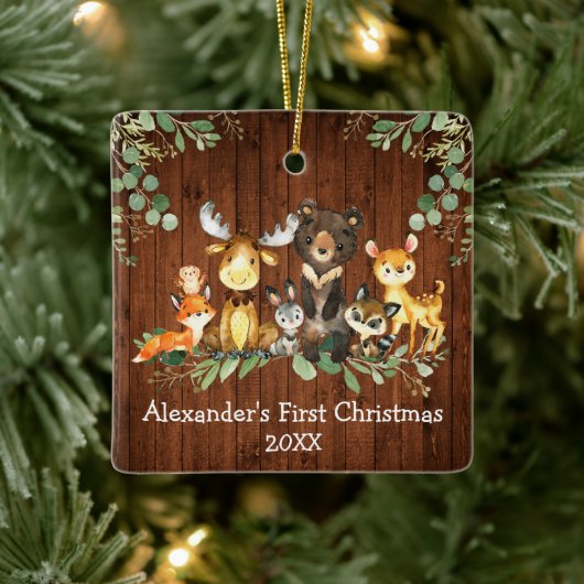 Baby Eerste Kerstbos Dieren Rustisch Keramisch Ornament (Boom)